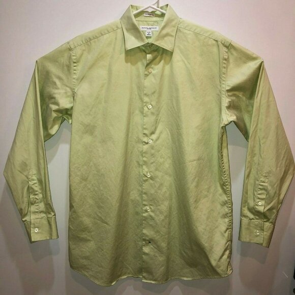 Banana Republic Large Sz 16-16.5 Green Fitted Long Sleeve Button Front Shirt - Picture 2 of 10